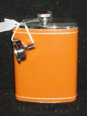 BEY BERK FS146 6 oz Stainless Steel FLASK Captive Cap & Funnel TAN LEATHER NEW