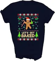 [Above Good Tee] Lets Get Baked Cookie Weed Xmas Christmas Sweater Gift Unisex Shirt Women Men T-Shirt (Navy;M)