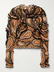 [Ulla Johnson] Ulla Johnson - Sunara Ruffled Crocheted Cotton Top - Brown - XS/S XS/S Brown