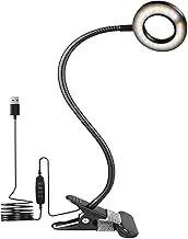 Laiduole Clip on Desk Lamp, 48 LED Eye Caring Reading Light with 3 Color Modes 10 Brightness, Dimmer 360°Flexible Gooseneck USB Clamp for Reading, Working, Studying, Makeup, Nail Art (Black)