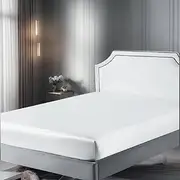 1800 TC Silk Satin Fitted Sheet, Fitted Sheet Only, 1 - Piece Ultra Soft Deep Pocket Bottom Bed Sheet (White, Double)