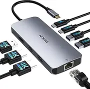 Docking Station for 3 Monitors, 8 in 1 USB C Docking Station Dual HDMI, Triple 4K Display with 2 HDMI and 1 Displayport, 1 Gbps Ethernet, 100W PD Charging, 3 USB 3.0 Ports for HP, Lenovo (Grey)