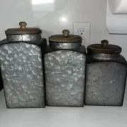 Rustic Style Canisters, Set of 3, Galvanized Metal and Wood easy to use and hand