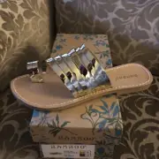 NEW IN BOX Gold Toe Loop Strappy Sandals Flats 6 Metallic Bamboo