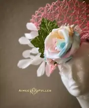 Kentucky Derby Fascinator White Pink Baby Blue Peach Silk Rose Del Mar Hat Ascot