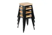 Bolero Steel Bistro Low Stool with Wooden Seatpad (Black) (Pack 4)