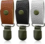 [HAIKING] Elastic Cap Clips, 3 PCS Black White Brown Leather Hands Free Bag Accessory for Handbag, Backpack, Luggage (12.4 x 2.4cm/4.88 x 0.94in)