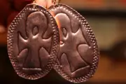 Copper Embossed Oval Ankh Earrings by E.J. Gold