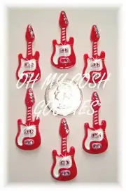 6PC PATRIOTIC RED GUITAR ROCK STAR POPSTAR FLATBACK RESINS 4 HAIRBOW BOW CENTER