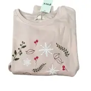 PACT Womens Organic Winter Sprigs Slouchy Crew Sweatshirt Size Large New