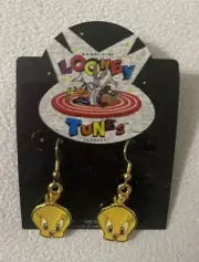 Vintage WARNER BROS. Looney Tunes Tweety Bird Head Pierced Earrings, Dangle