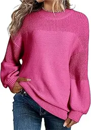 [NAVYN] Women's Fall Winter Crew Neck Long Sleeve Christmas Knitted Sweaters Loose Thermal Knit Pullovers Tops Womens Clothes(Rose,S/Small)