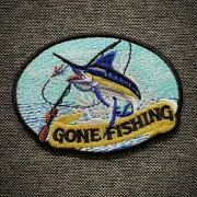 GONE FISHING Cairns Marlin Spearfish 100% Embroidered Patch Badge Motif Iron-On