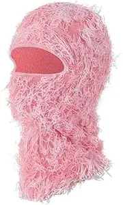 Distressed Ski Mask Full Face Knitted Fuzzy Yeat Shiesty Distress Mask for Men Women Pink