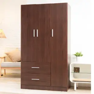 [特價]《HOPMA》白色美背和風大容量三門二抽衣櫃 台灣製造 衣櫥 臥室收納 大容量置物-胡桃木