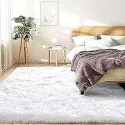 White Rug, 120 x 160 cm, Fluffy, Shaggy High Pile Living Room Rug, Modern Long Pile Cuddly Rug, Living Room Rug, Bed Rug, High-Pile Carpet, Non-Slip for Bedroom, Children's Room