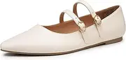 [Trary] Mary Jane Shoes Women Ballet Flats Shoes for Women Dressy Comfortable Mary Jane Flats Slip on Women's Flats Pointed Toe Flats for Women Adjustable Strap Leather Mary Jane Shoes