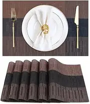 Placemats,Style Placemats for Dining Table Set of 6, Heat Resistant Place Mats, Washable PVC Table Mats, Woven Vinyl Placemats, Anti-Skid Stain Resistant Kitchen Table Mats, Easy to Clean (Brown)