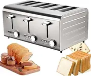 Commercial 6 Slices Toaster, Stainless Steel Toaster with 7 Browning Levels Frozen/cancel/reheat Function Auto Pop-up Independent & Extra Wide Slots With High Lift Removable Crumb Tray