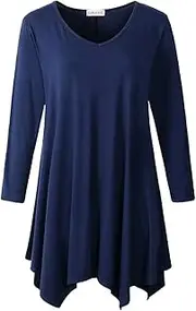 [LARACE] Women's V-Neck Plain Swing Tunic Top Casual T Shirt