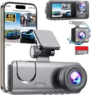 3 Channel Dash Cam Front and Rear Inside, Bulit a 32GB Card, Dash Camera for Car