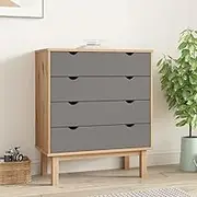 Drawer Cabinet OTTA Brown&Grey 76.5x39.5x90cm Solid Wood Pine,Scandinavian Style Wooden Drawer Cabinet with Ample Storage for Home Decor Bedroom Furniture