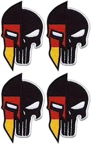 [Patchion] Set of Four - Punisher Spartan Germany - Black VeIcro/Hook and Loop Backing - Embroidered Patch/Badge/Emblem