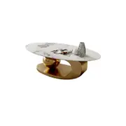 Serinee Oval Ceramic Coffee Table/ Golden Colored Legs/Steel Frame