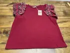 Entro Make It Merry Tartan Pearl Ruffle Top Red Size Medium NWT