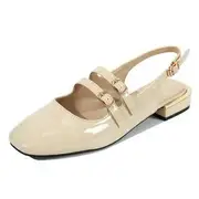 Double Strap Slingback Flats Almond - 39