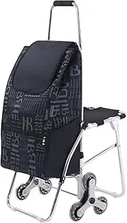 Trolley Shopping,shopping Trolleys On Wheels, Grocery Trolley,6 Wheels Stair Climbing, Foldable Utility Cart With Seat, 50L High Volume,100KG Weight Capacity(Black)