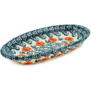 Polish Pottery Condiment Dish 7" Meadow Floret UNIKAT