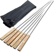 qwmvhfg， Kebab Skewers, 57cm BBQ Skewers Long Handle Shish Kebab Barbecue Grill Sticks Wood BBQ Fork Stainless Steel Outdoor Grill(6pcs)
