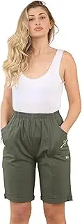 [FAIRY BOUTIQUE] Womens Cherry Berry Shorts, Ladies Plain 1/2 Length Stretch Fit Pull On Elasticated Waist Summer hot Pants Short Plus Size 10-20, Khaki, 16