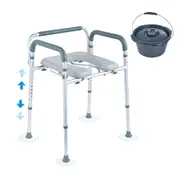 Commode Chair, Bedside Commode with Padded Seat and Arms, 7-Level Adjustable Height, 5.8L Removable Bucket, Easy to Assemble, 350 LBS Capacity, Raised Toilet Seat for Adults