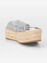 Silver Glitter Slip On Platform Sandals