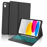 for iPad 11th 10th Generation Case with Keyboard, 7 Color Backlit, Multi Black