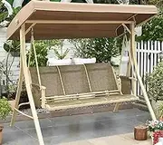 Wrought Iron Rocking Armchair, Hanging Chair for Outdoor Balcony, Steel Frame with Rotating Canopy