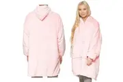 Oversized Soft Pullover Plain Hoodie Warm Fleece Blanket Plush Winter Sweatshirt - Baby Pink, Adult