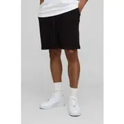 Mens Black Oversized Drop Crotch Pintuck Shorts
