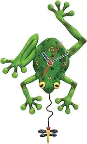 Enesco Frog Catching a Dragonfly Sculpted Pendulum Wall Clock, 14 Inch, Green