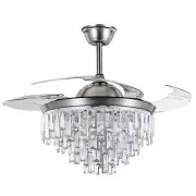 42" Crystal Chandelier Invisible Ceiling Fan 3 Speeds 3 Color LED Light w/Remote