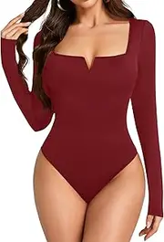 [LYANER] Women's Sweetheart Neck Long Sleeve Slim Fit Stretchy Bodysuit Leotards Top