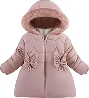 [Maeau] Baby Girl Winter Warm Coat Snow Puffer Jacket with Fur Hood Long Parka Padded Overcoat