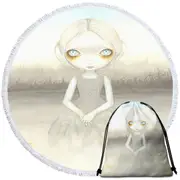 Scary Art Girl Ghost of the Pumpkin Patch Round Beach Towel