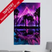 Neon palms landscape: Pyramid [synthwave/vaporwave/cyberpunk] — Tapestry, flag