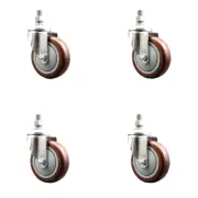 4 Inch 316SS Maroon Polyurethane Wheel Swivel 3/8 Inch Threaded Stem Caster Set
