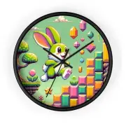 Home Decor Wall Clock Cute Bunny Hero Pixel Art Retro
