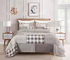 Pre-Washed Cotton Patchwork Quilt Set Windowpane Plaid Bedspread Coverlet Set