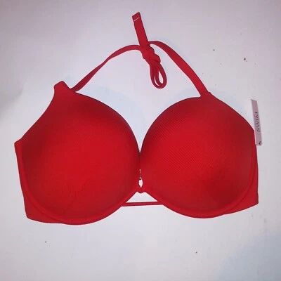 Victoria Secret Swim Bikini Top 38DD Bombshell Push Up Red Solid Ribbed Adds 2 C